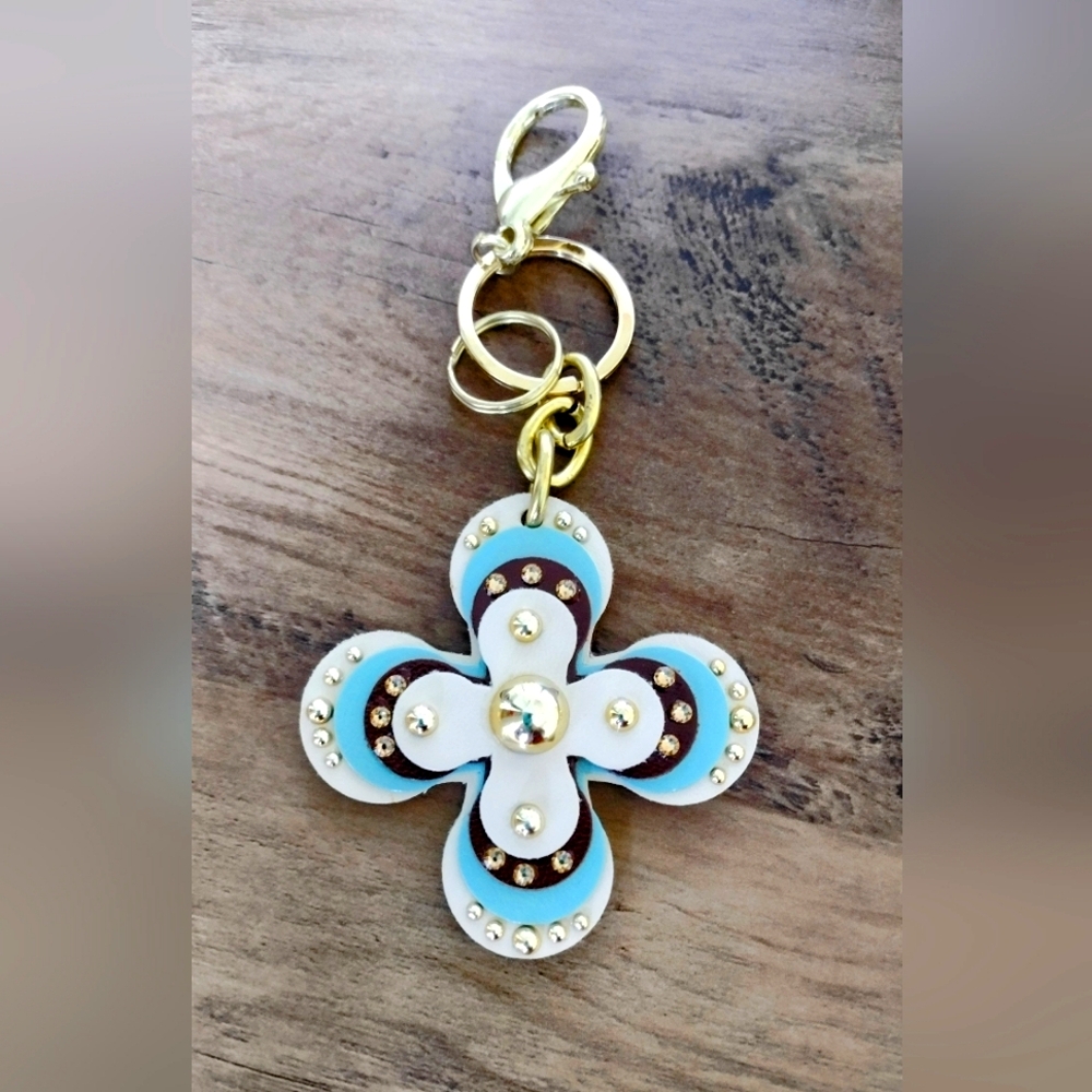 Handbag Purse Charm Blue Brown Gold